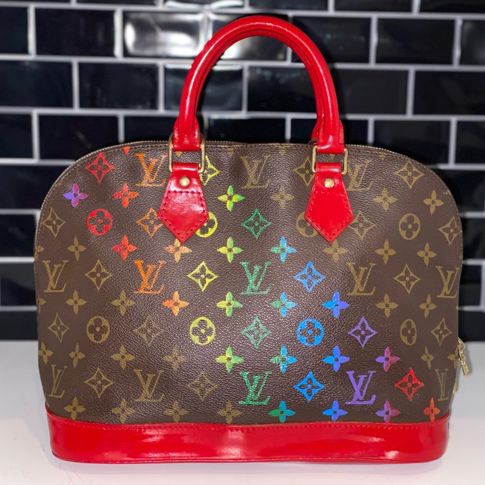 Custom Louis Vuitton Alma red w/ rainbow ombré art
